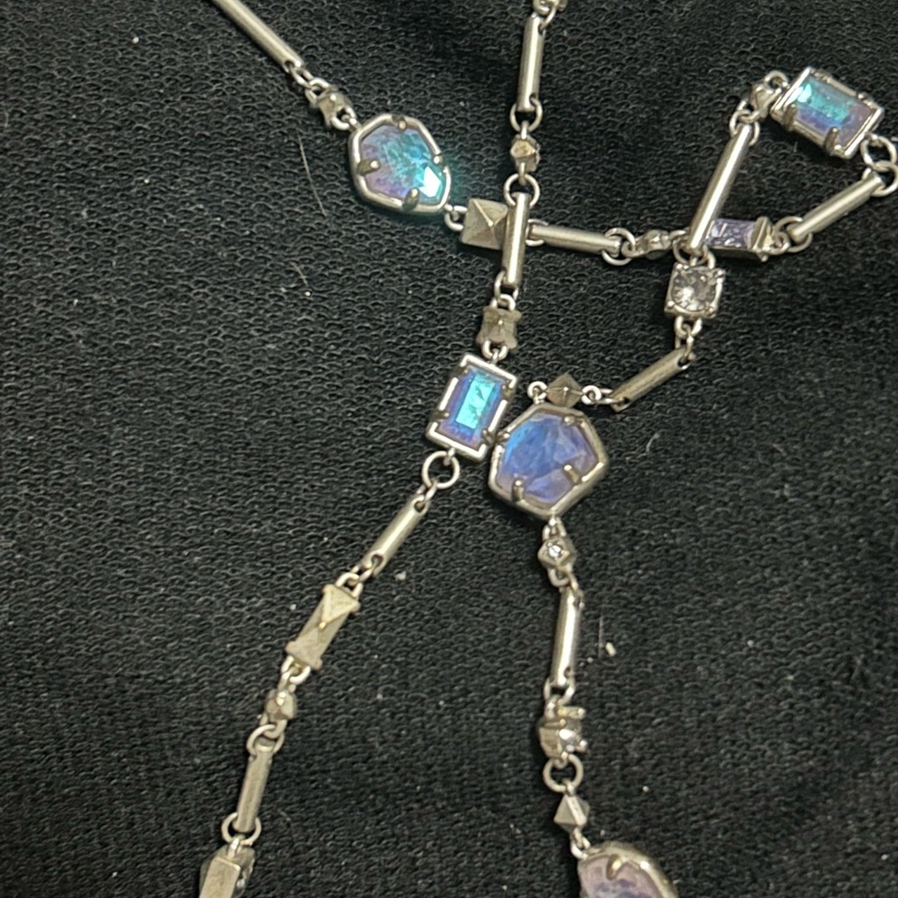 Kendra Scott Silver and Blue Necklace with Iridescent Stones